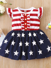 Striped & Stars Ruffled Round Neck Cap Sleeve Dress 