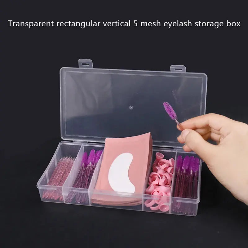 1Pc Transparent With Cover Rectangle Vertical 5 Grid Eyelash Extension Tool Storage Box Glue Tweezer Holder Makeup Organizer dylinoshop
