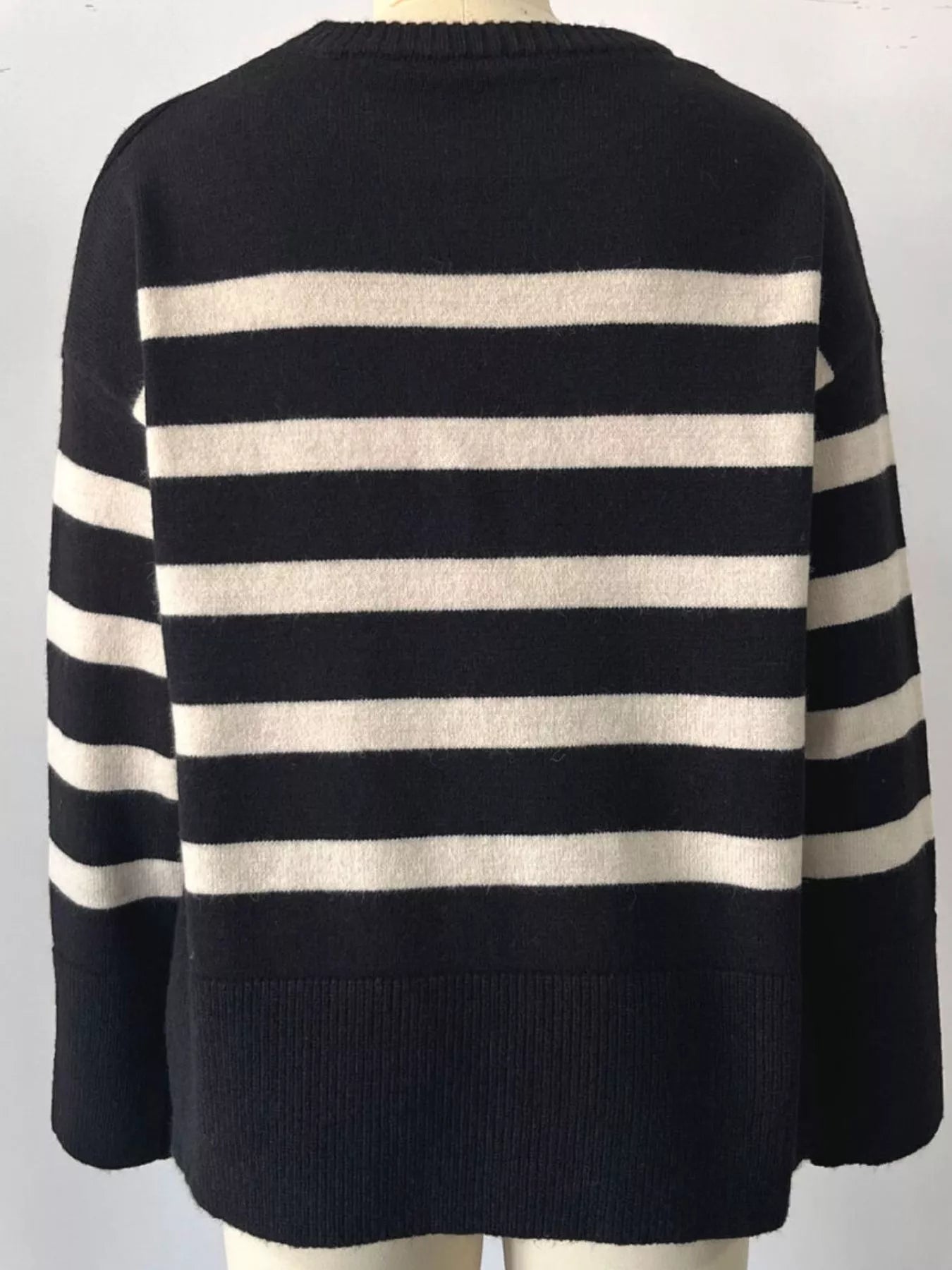 Side Slit Striped Oversized Knit Sweater 