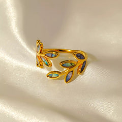 18K Gold-Plated Resin Leaf Bypass Ring 
