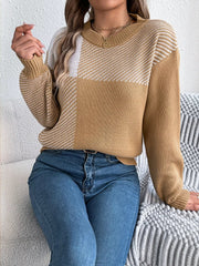 Color Block Striped Round Neck Sweater 