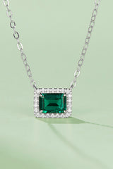 Lab-Grown Emerald Rectangle Pendant Necklace 