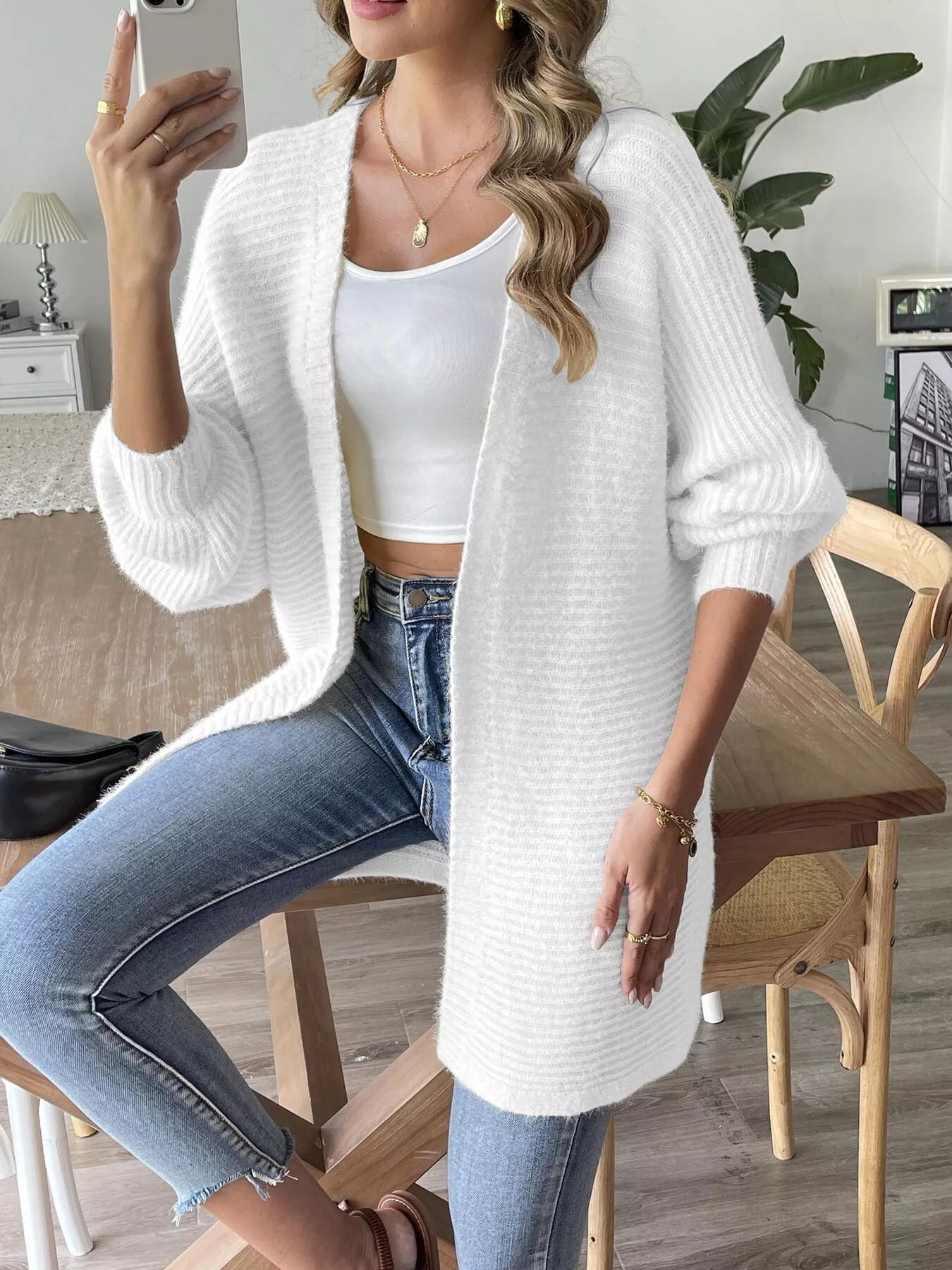 Open Front Drop Shoulder Cardigan 