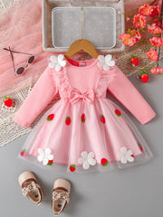 Children's Bow Decor Ruffle Trim Dress 
