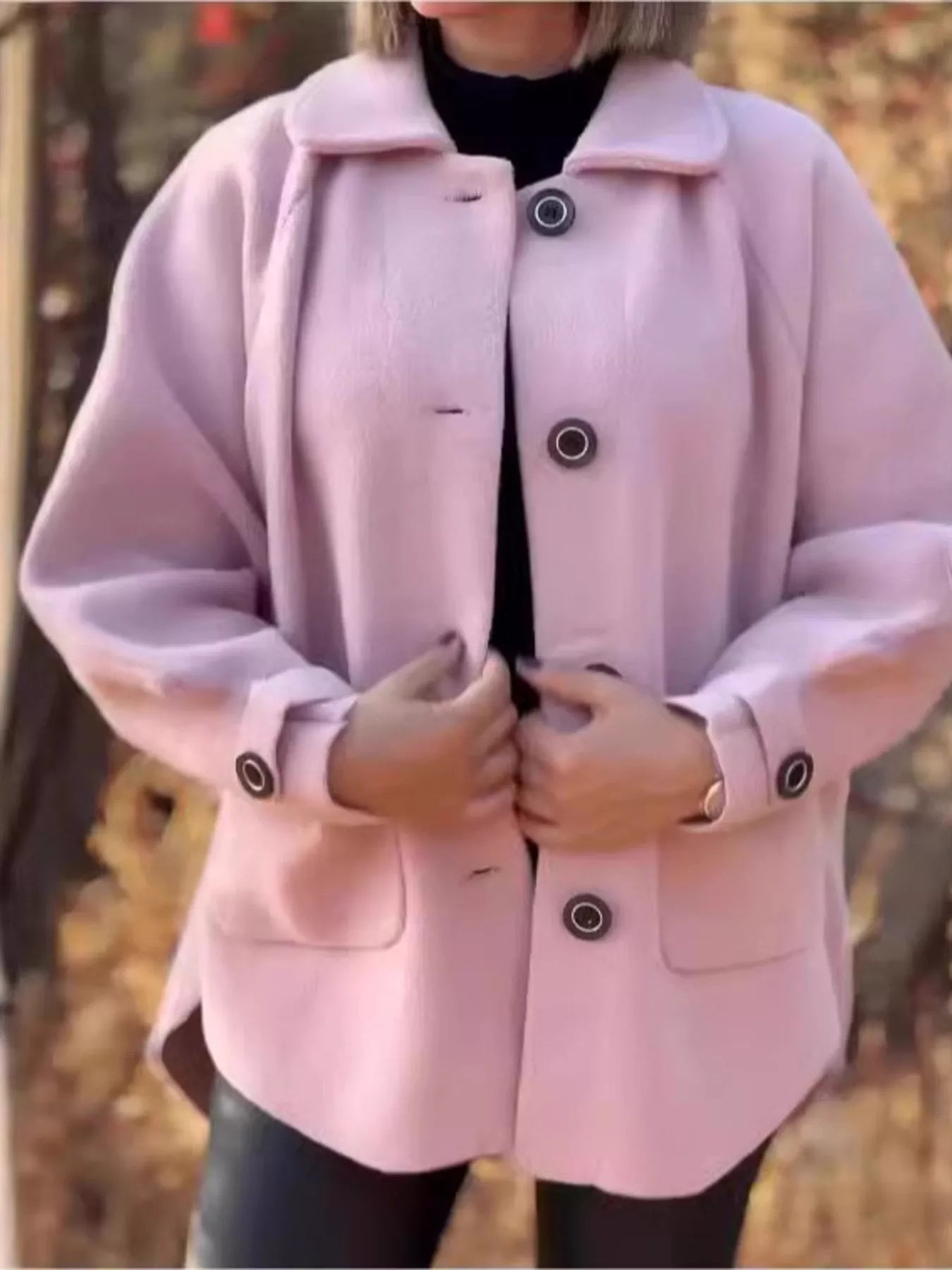 Full Size Button-Front Raglan Sleeve Coat Plus Size 