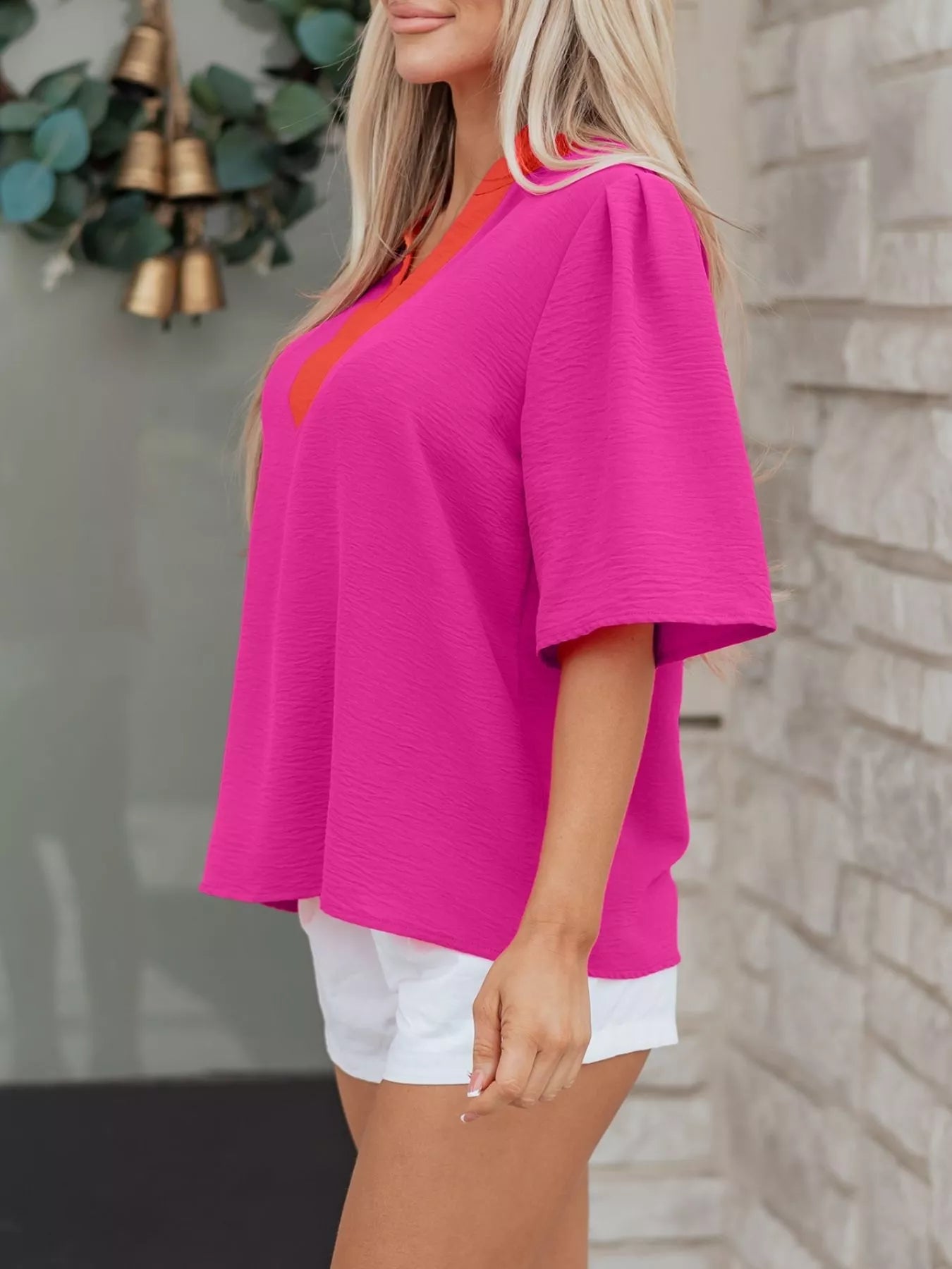 Notched Half Sleeve Blouse 