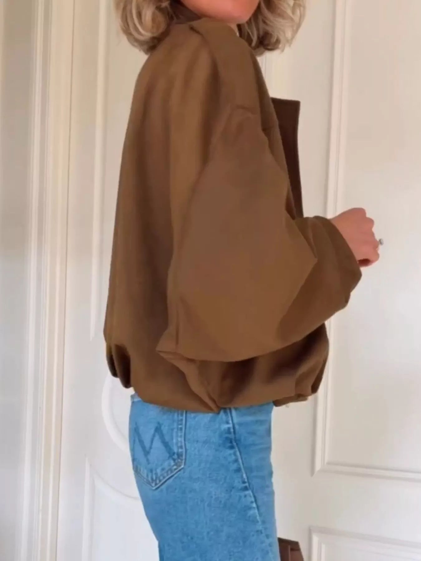 Zip Up Dropped Shoulder Suede Jacket 