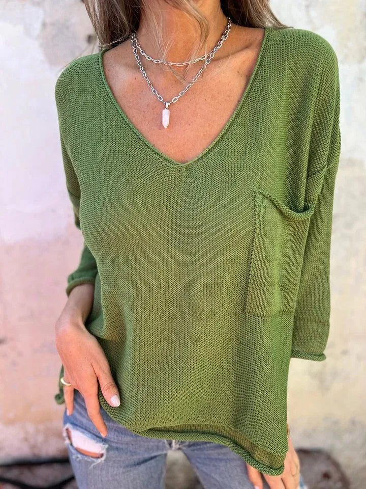 Full Size Casual V-Neck Knit Sweater Plus Size 