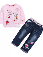 Children's Round Neck Top and Jeans Set 