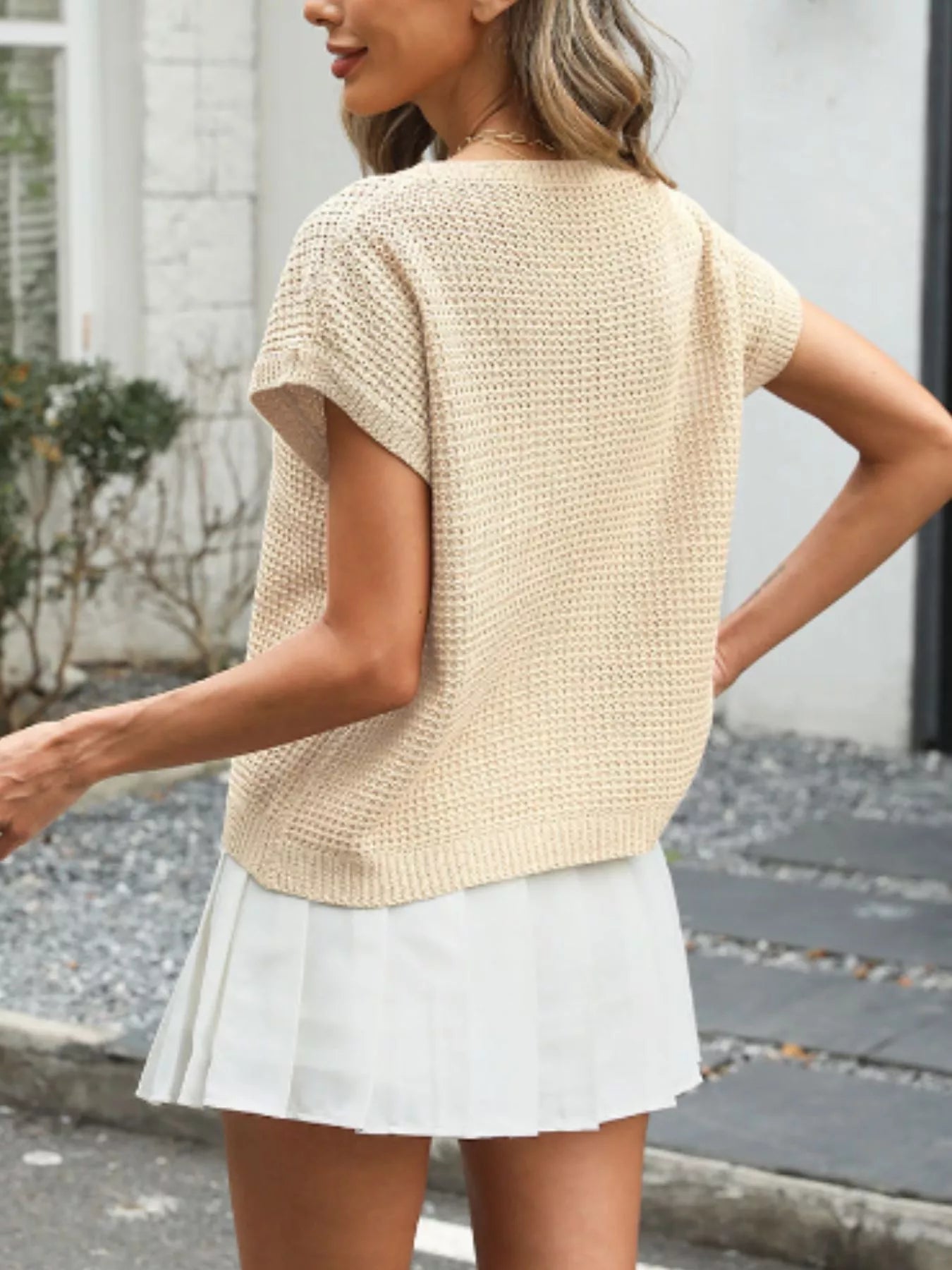 Round Neck Waffle Knit Top 