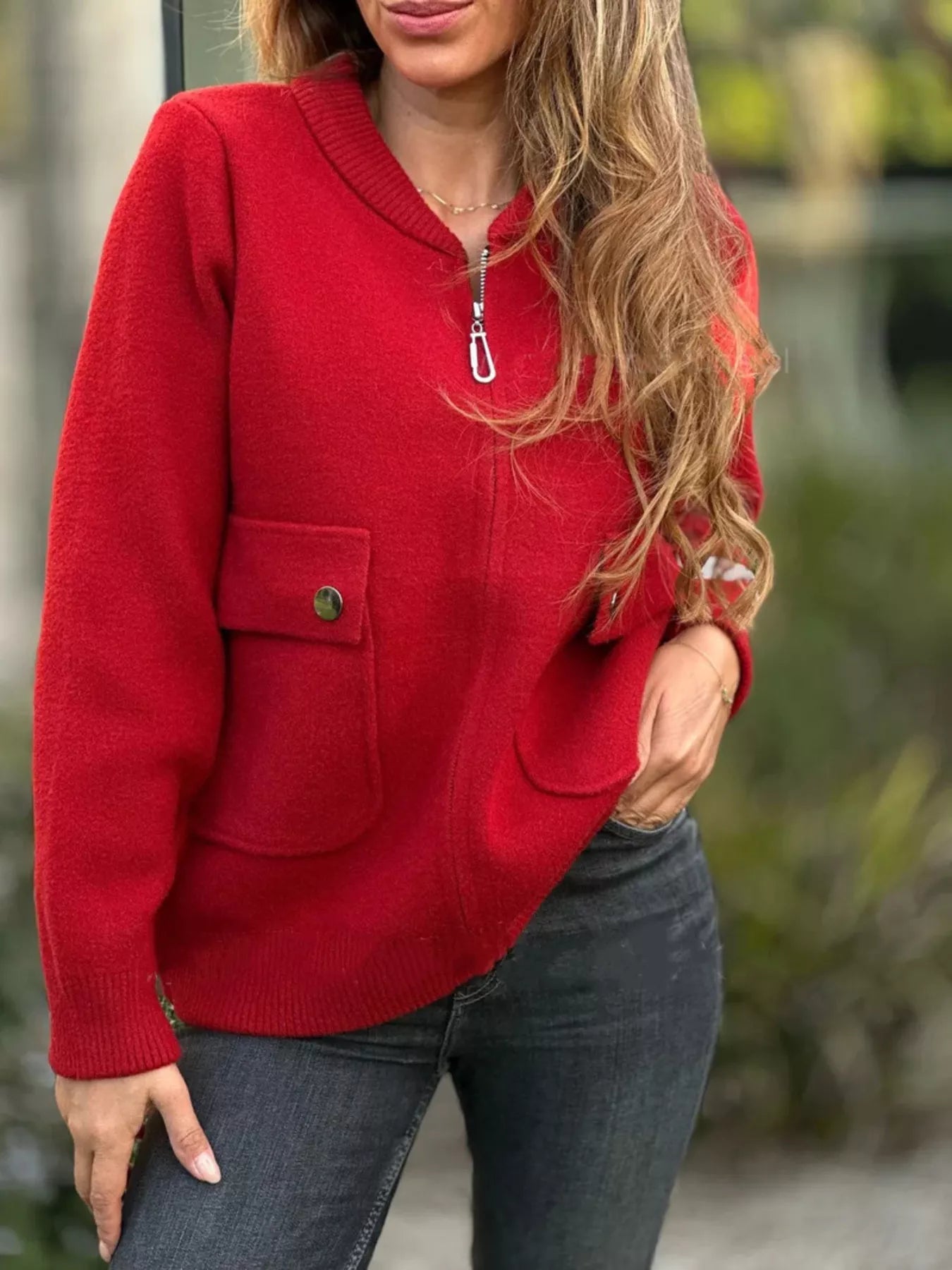 Full Size Zip-Up Long Sleeve Outerwear Plus Size 