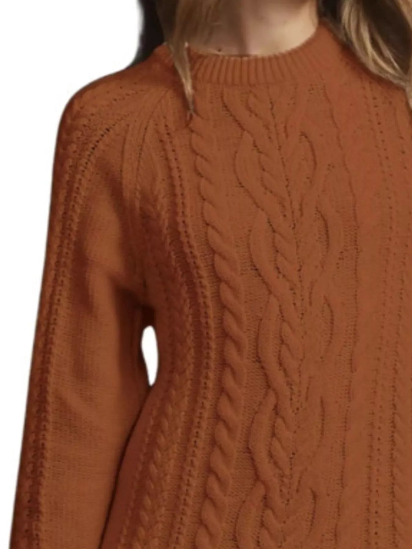 Full Size Cable-Knit Mini Sweater Dress Plus Size 