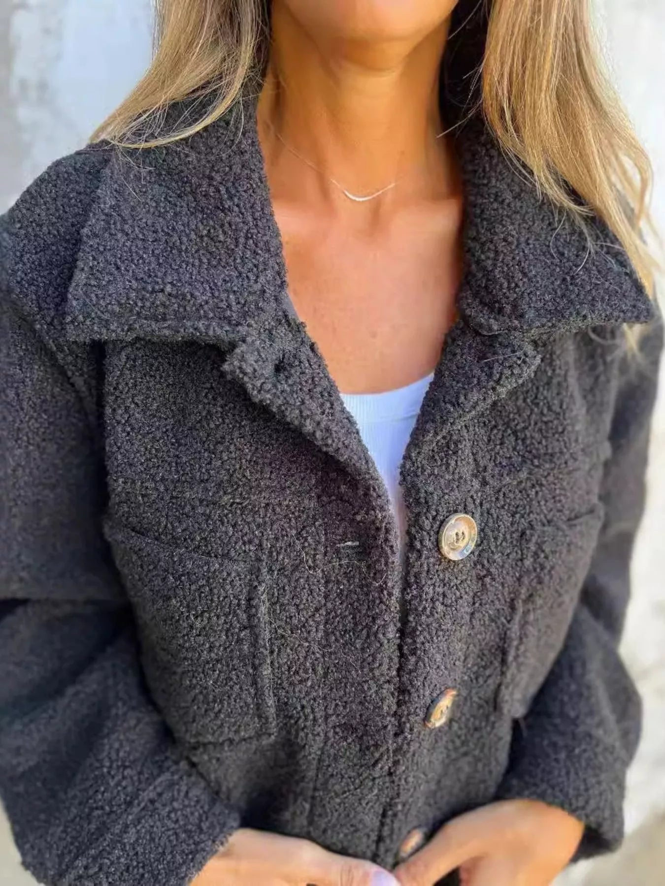 Full Size Single-Breasted Sherpa Shacket Plus Size 