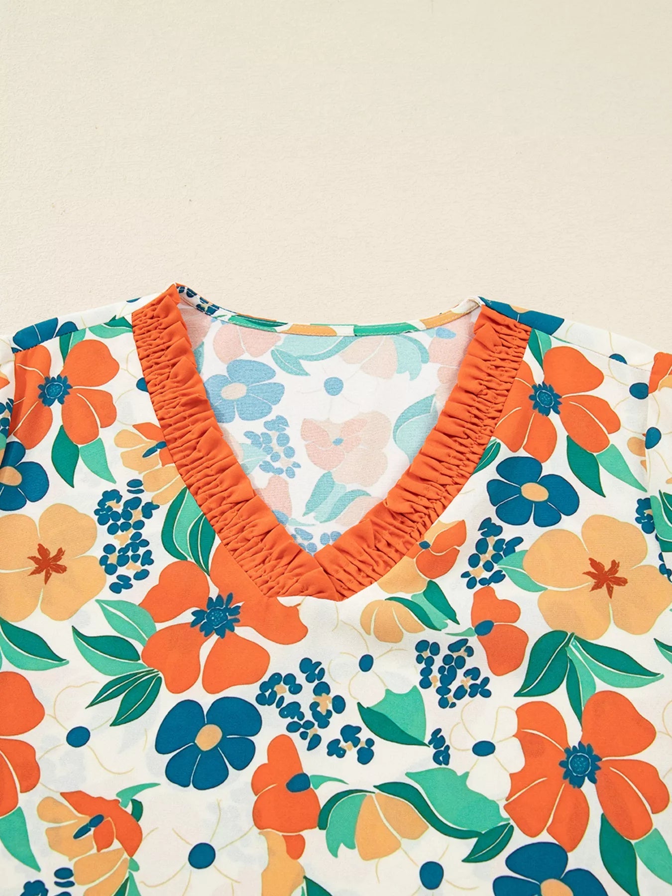 Frilled V Neck Floral Print Blouse 