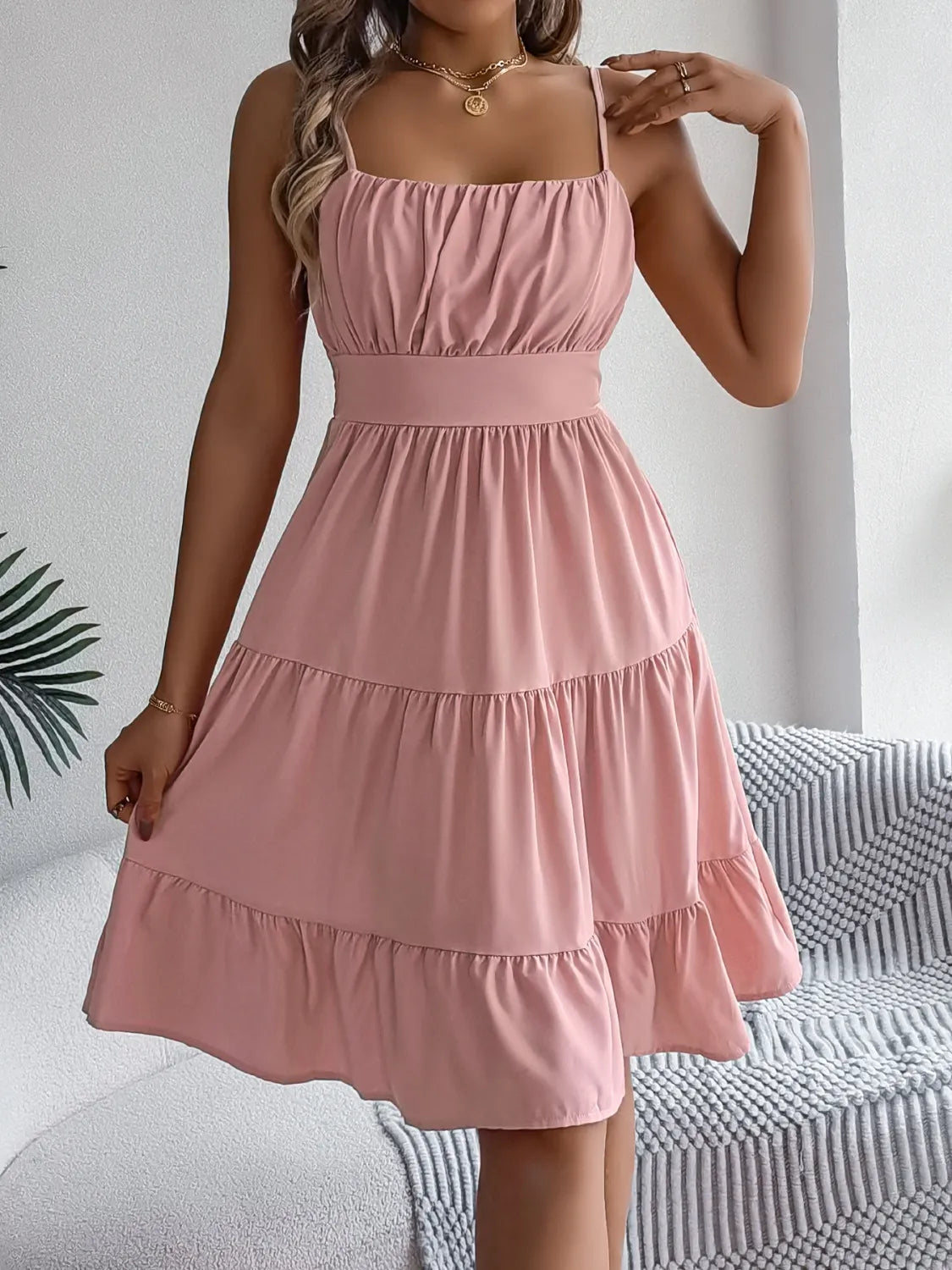 Smocked Back Tiered Cami Dress 