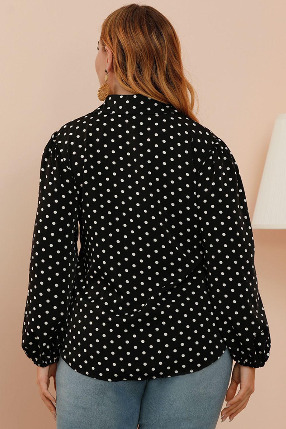 Plus Size Polka Dot Balloon Sleeve Shirt 