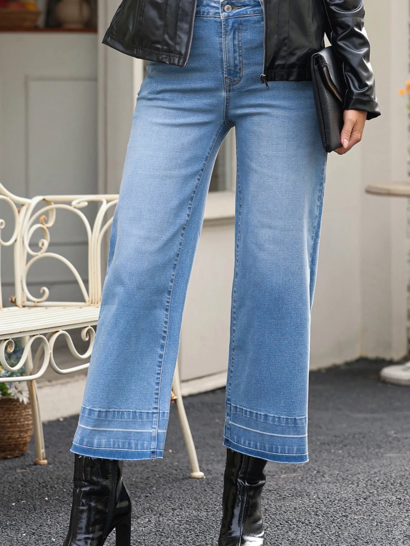 High Waist Wide Leg Washed Jeans 