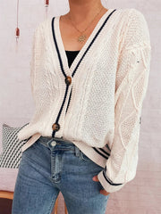 Star Pattern Button-Up Cardigan with Contrast Trim 