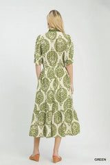 Umgee Paisley Smocked Waist Midi Dress 
