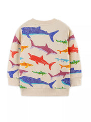 Children's Colorful Shark Print Crewneck Sweatshirt 