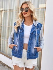 Pocketd Button Up Detachable Hooded Denim Jacket 