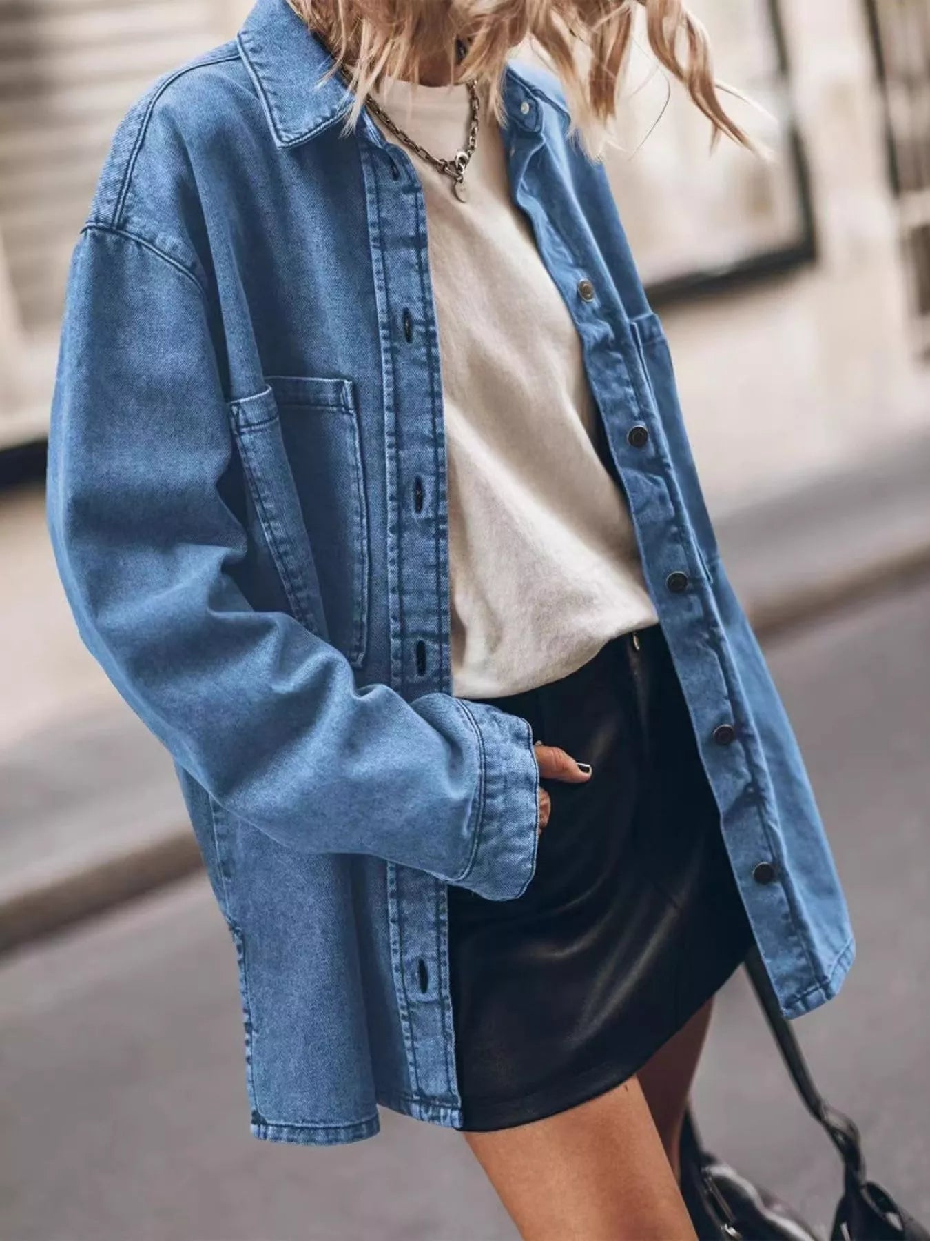 Oversized Button Up Denim Shirt 