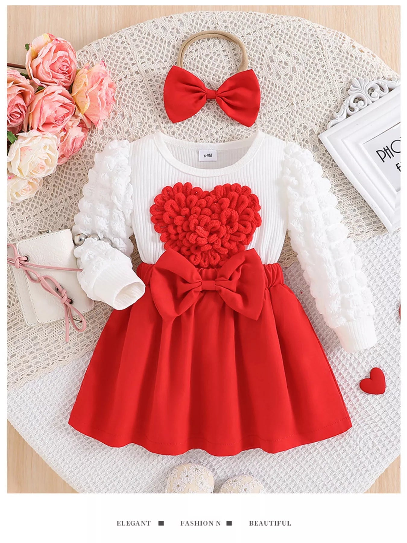 Children's Heart Bowknot Decor Dress with Headband 