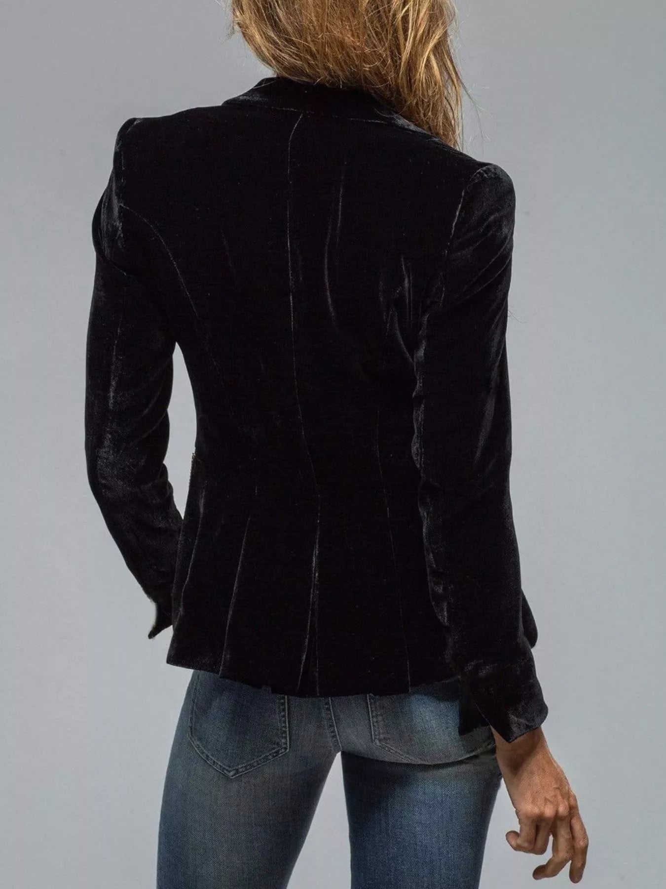 Velvet Lapel Collar Button Up Blazer 