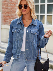 Pocketed Collared Neck Denim Jacket 