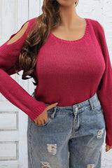 Plus Size Cold Shoulder Round Neck Sweater 
