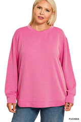 Zenana Full Size Raised Rib Round Neck Long Sleeve Top Plus Size 