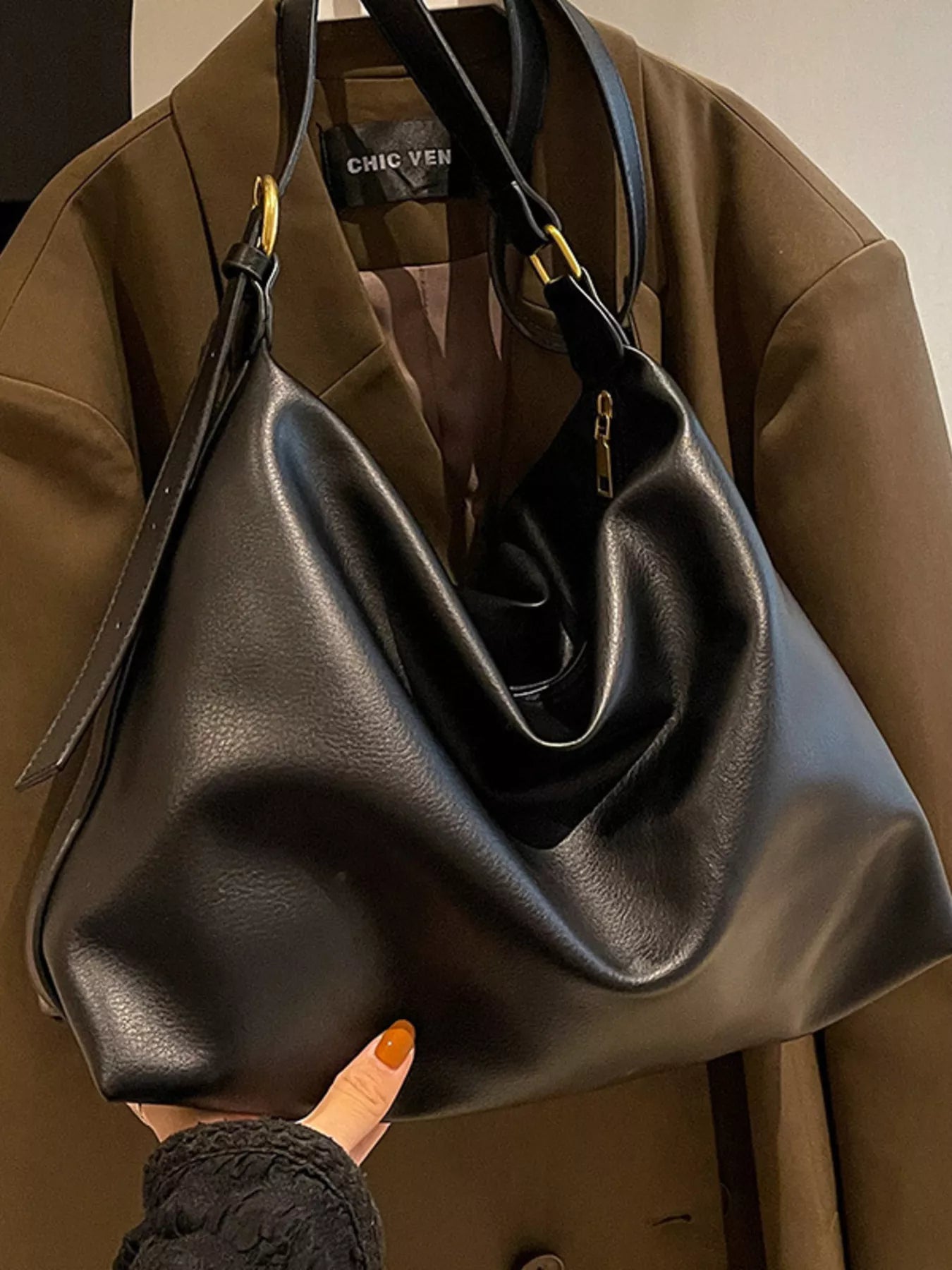 PU Leather Adjustable Strap Bag 