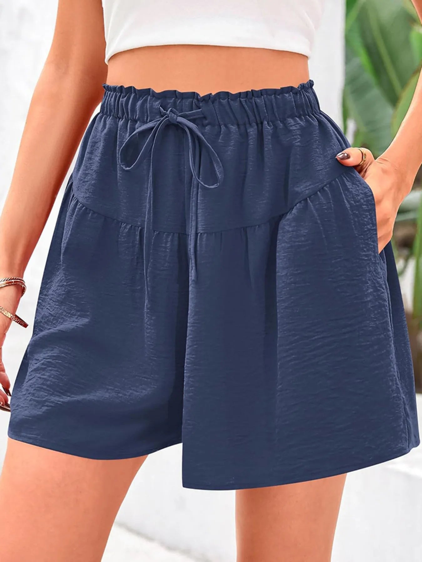Full Size Casual Drawstring High Waist Relaxed Shorts Plus Size 