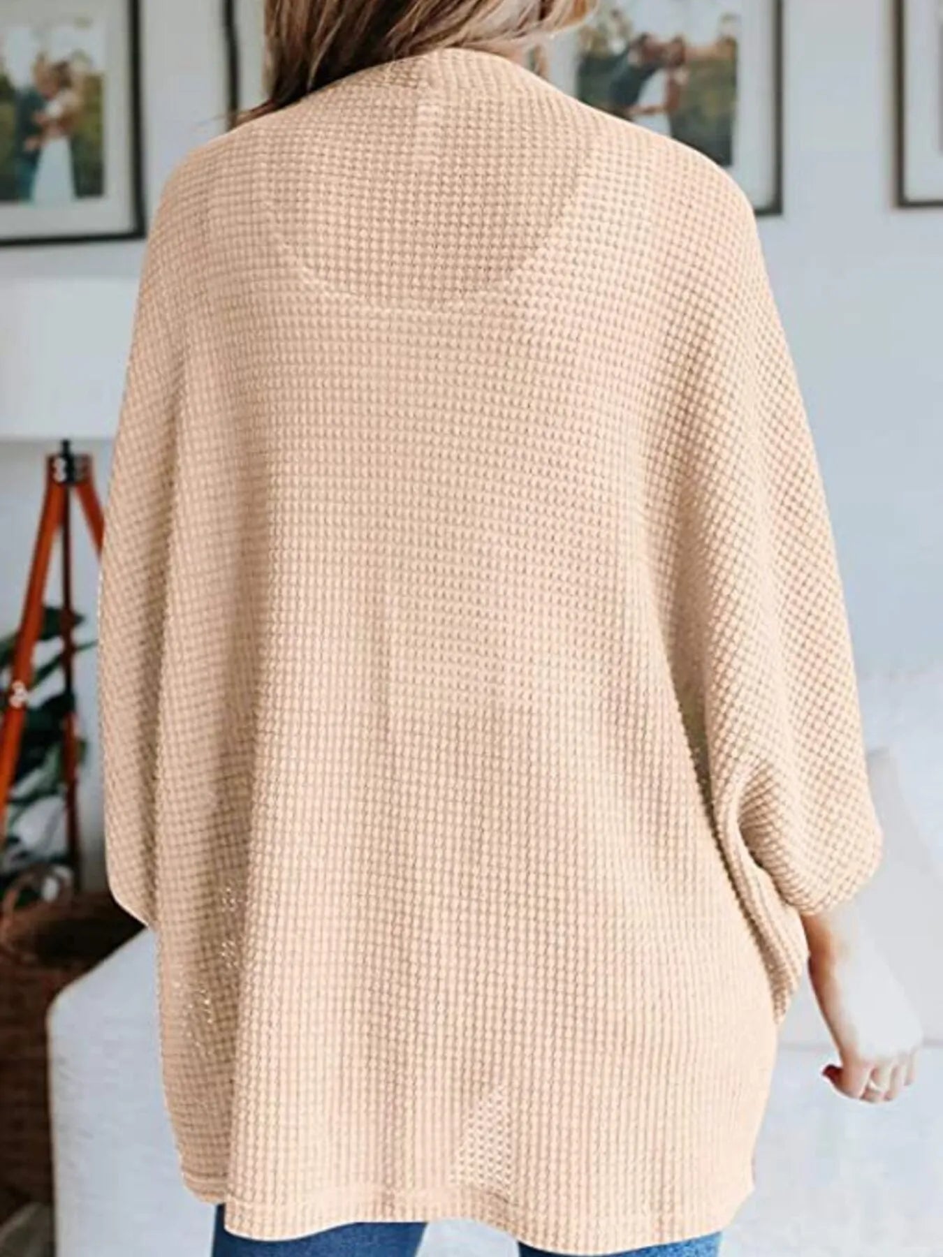 Full Size Open Front Waffle Knit Cardigan Plus Size 