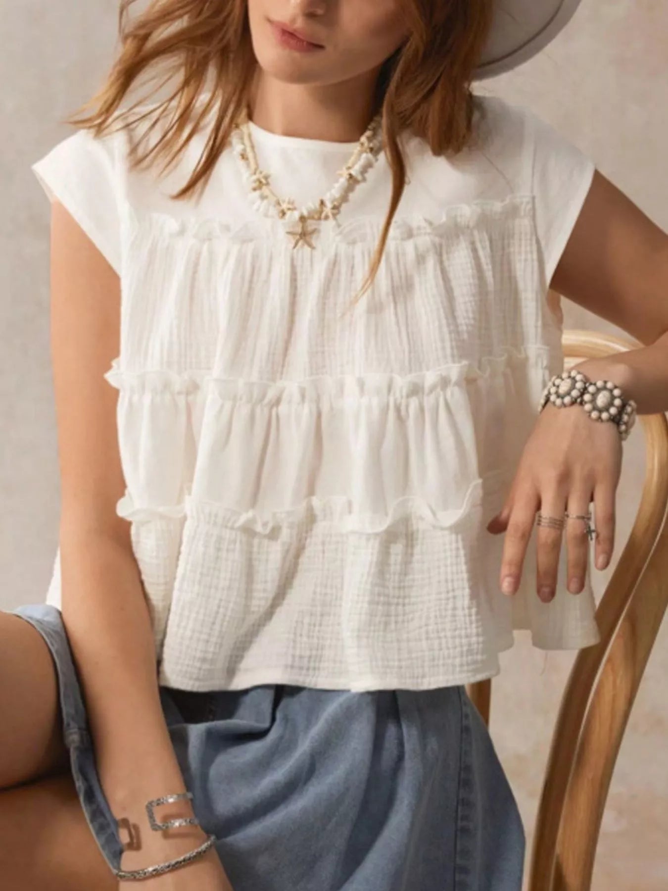Tiered Cap Sleeve Blouse 