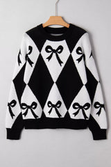 Bow Pattern Long Sleeve Contrast Sweater 