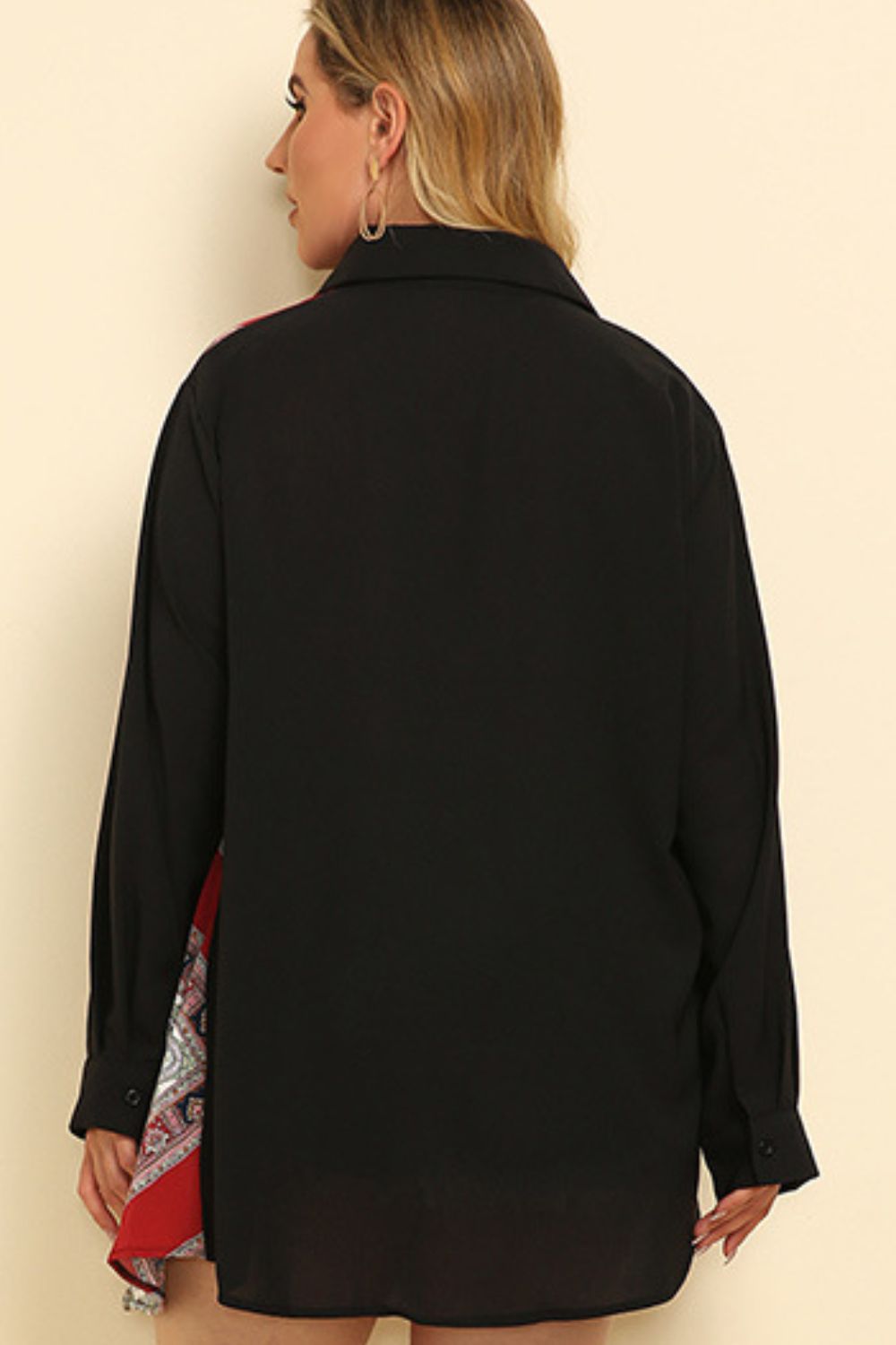 Plus Size Color Block Button Front Shirt 