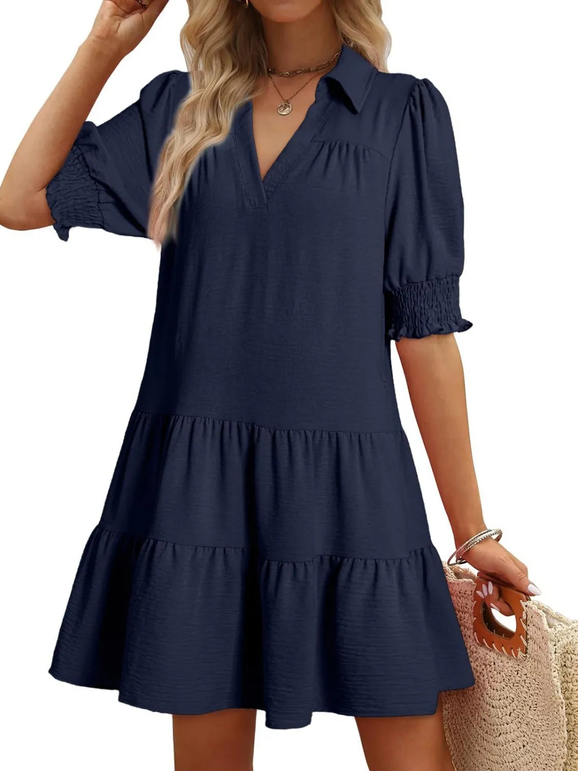 Johnny Collar Short Sleeve Mini Dress 