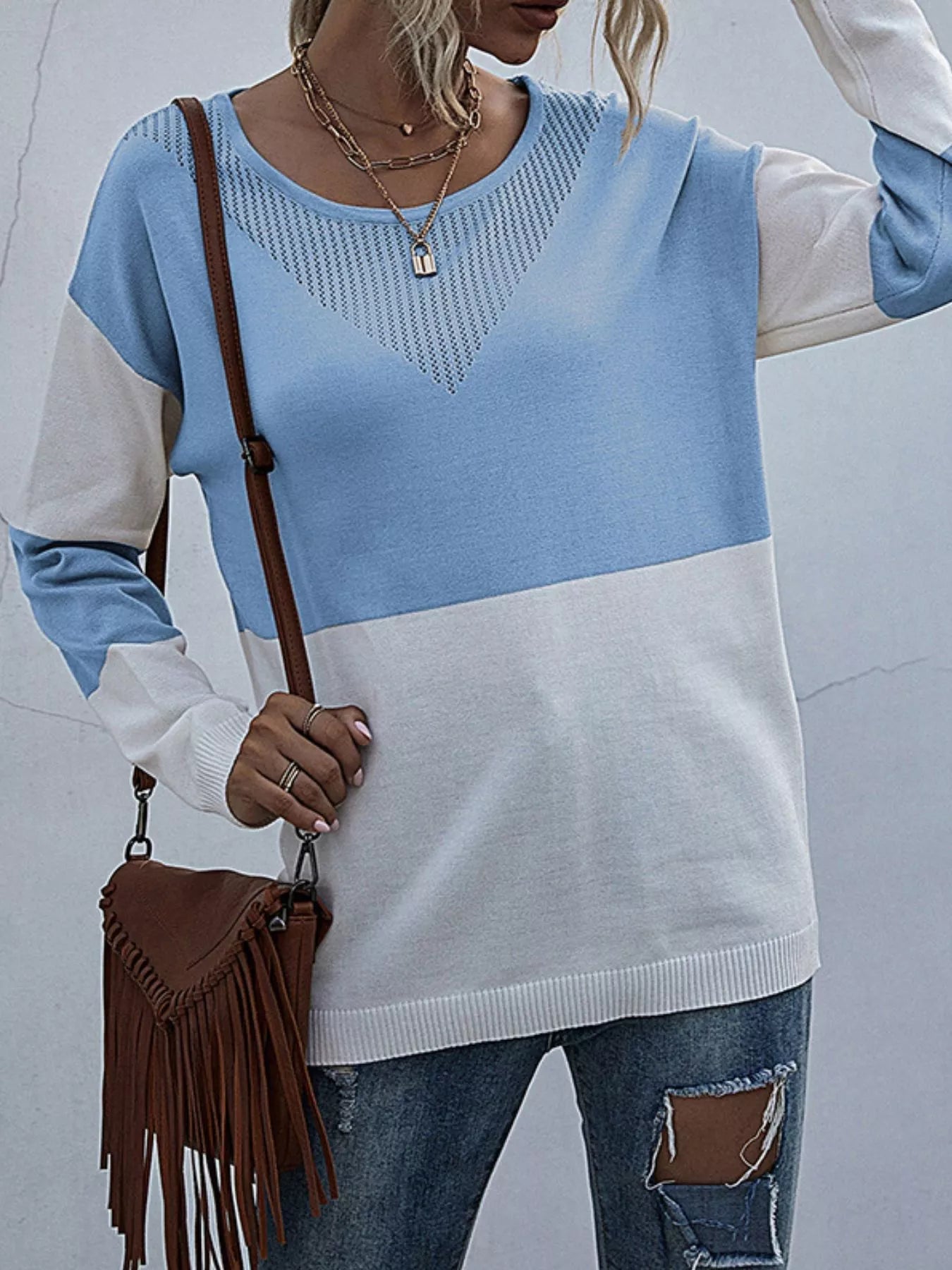 Color Block Round Neck Sweater 
