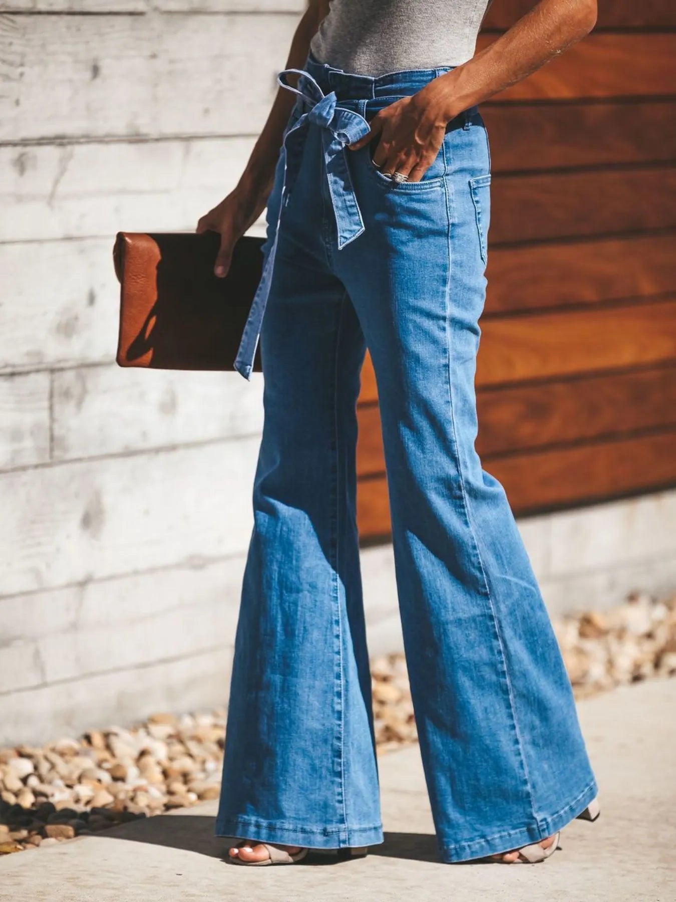 High-Waisted Tie-Front Flare Jeans 