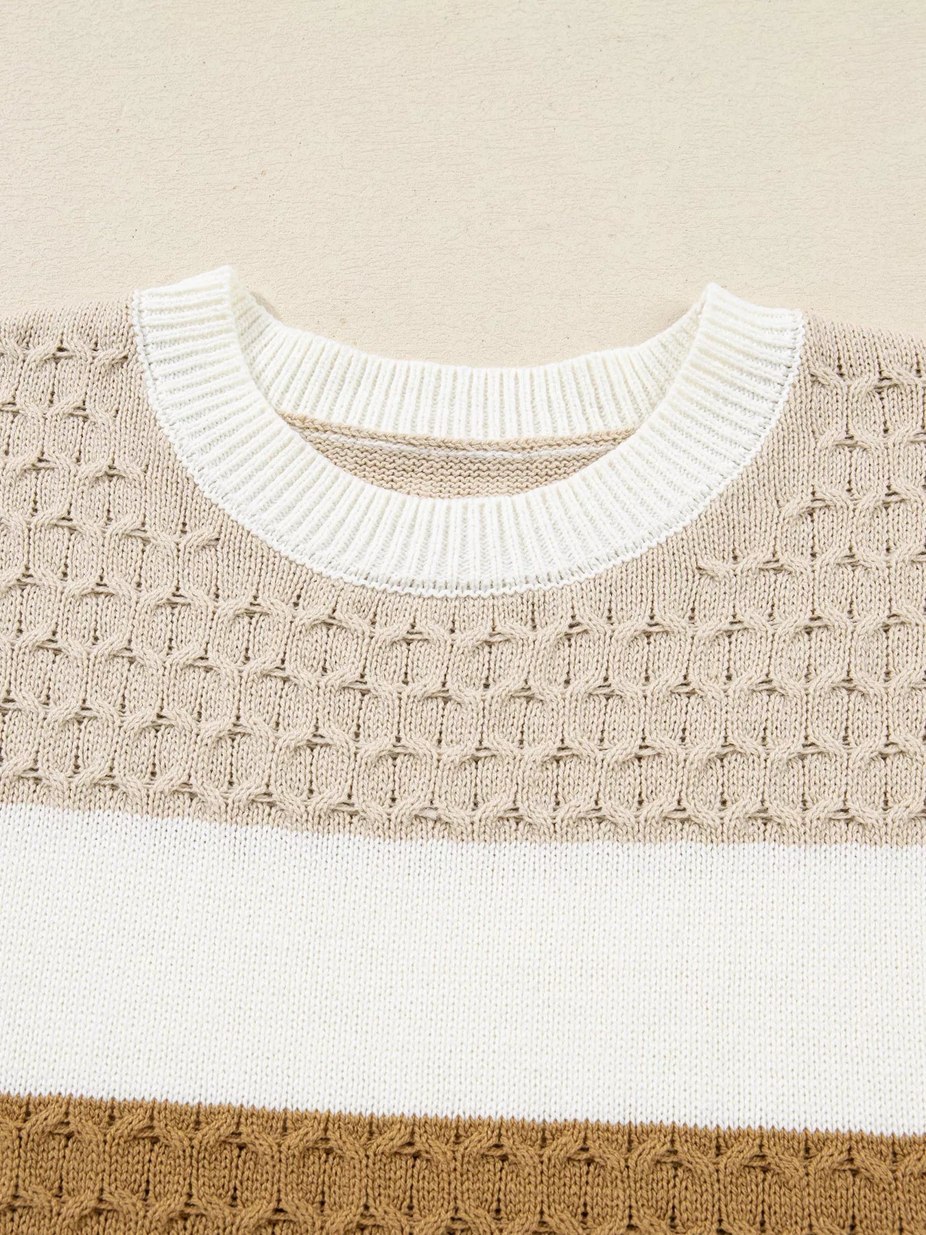 Mixed Texture Knit Striped Color Block Loose Sweater 