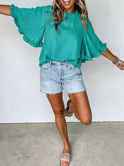 Ruffle Trim Half Sleeve Blouse 