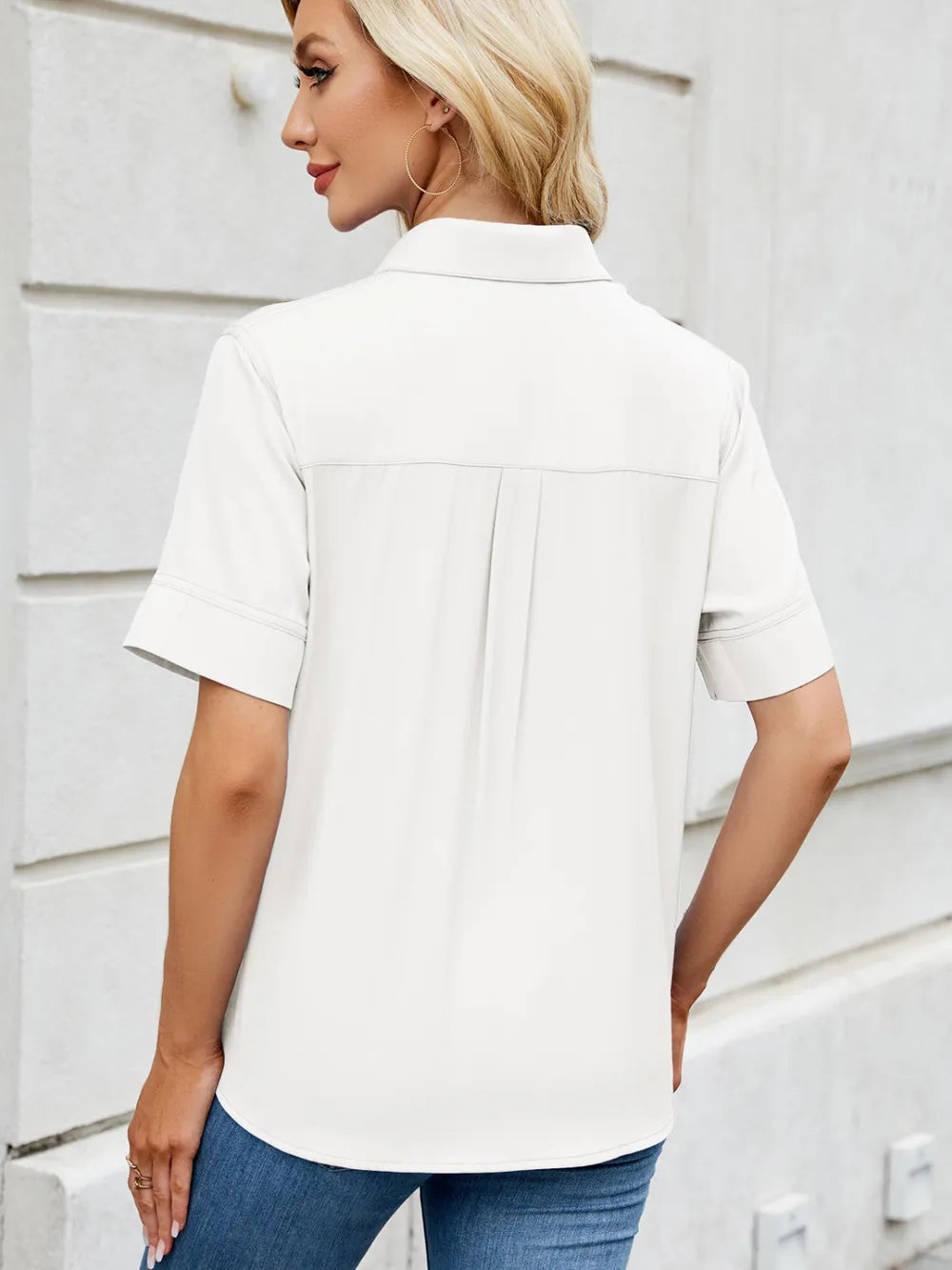 Collared Neck Short Sleeve Shirt 