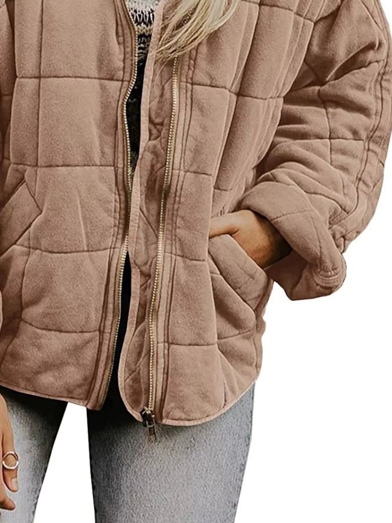 Full Size Zip Up Quilted Bomber Jacket Plus Size 