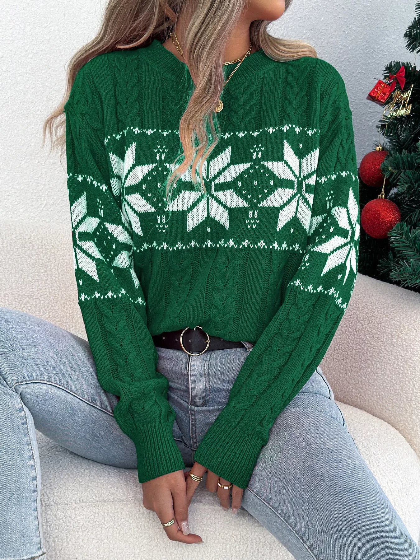 Christmas Snowflake Cable Knit Sweater 