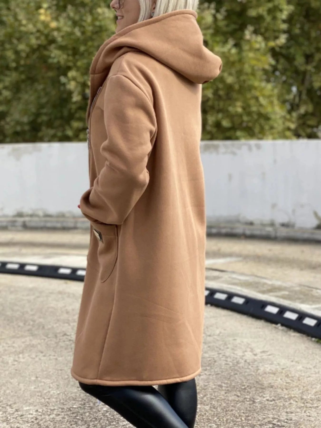 Full Size Asymmetrical Zip-Up Hooded Fleece Outerwear Plus Size 