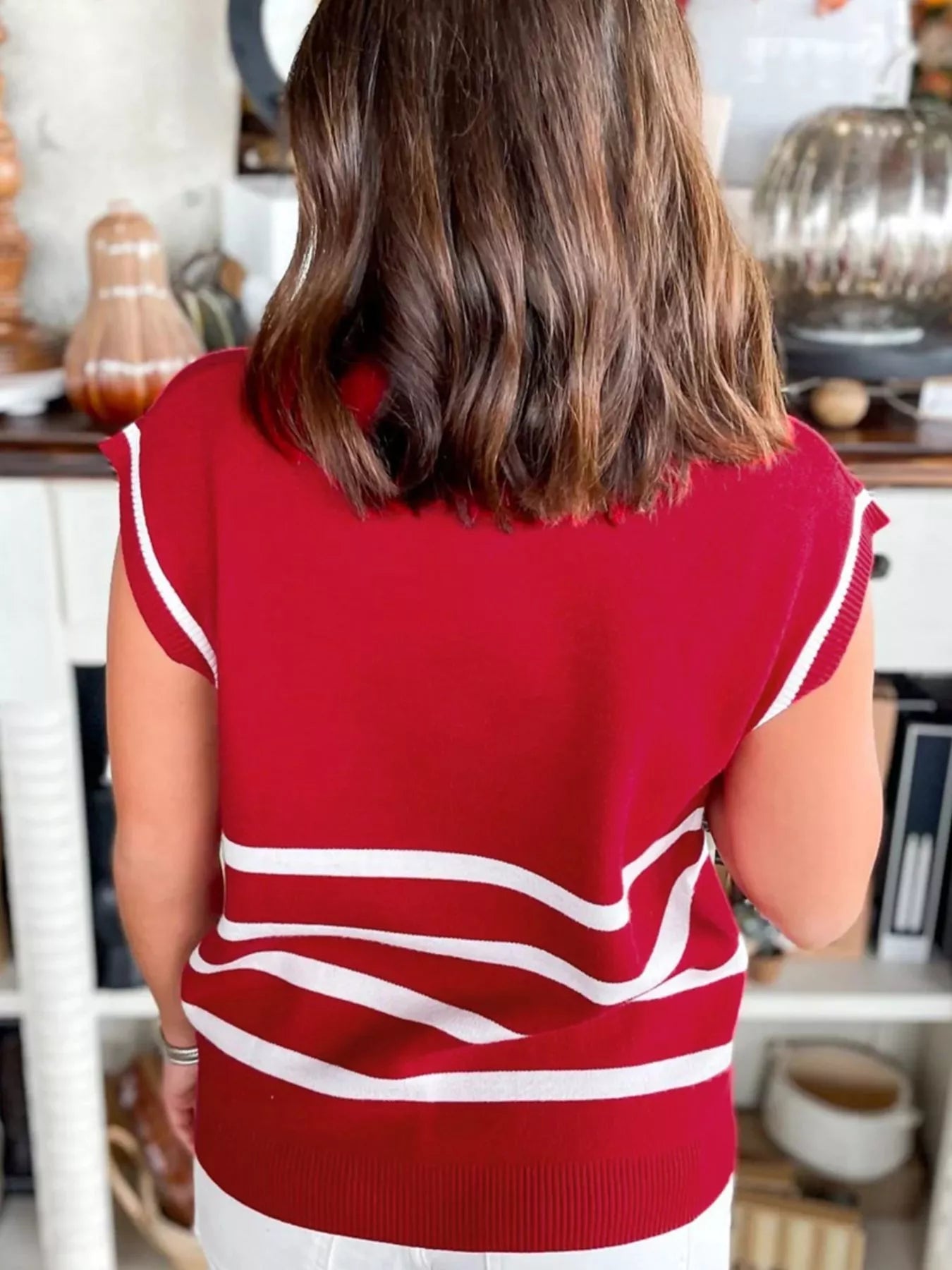 Striped Zip-Up Collar Sweater Vest 
