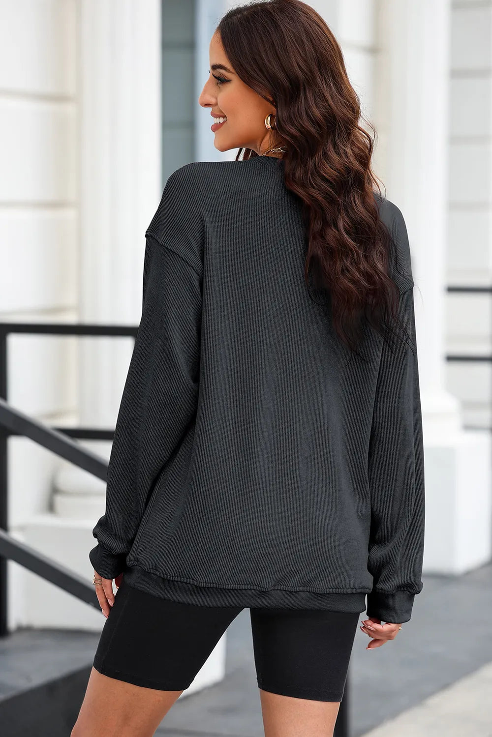 LUCKY Round Neck Dropped Shoulder Sweatshirt 