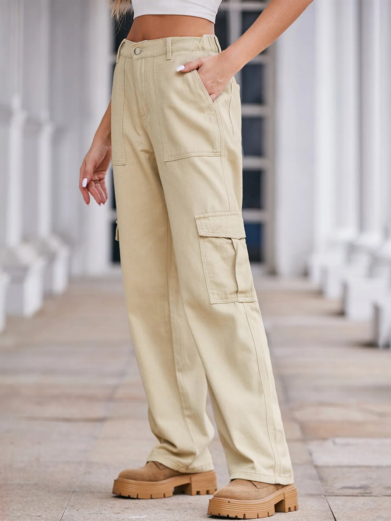 High-Waisted Cargo Jeans 