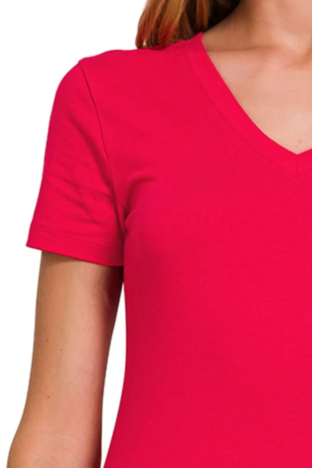 Zenana Basic Cotton V-Neck Short Sleeve T-Shirt 